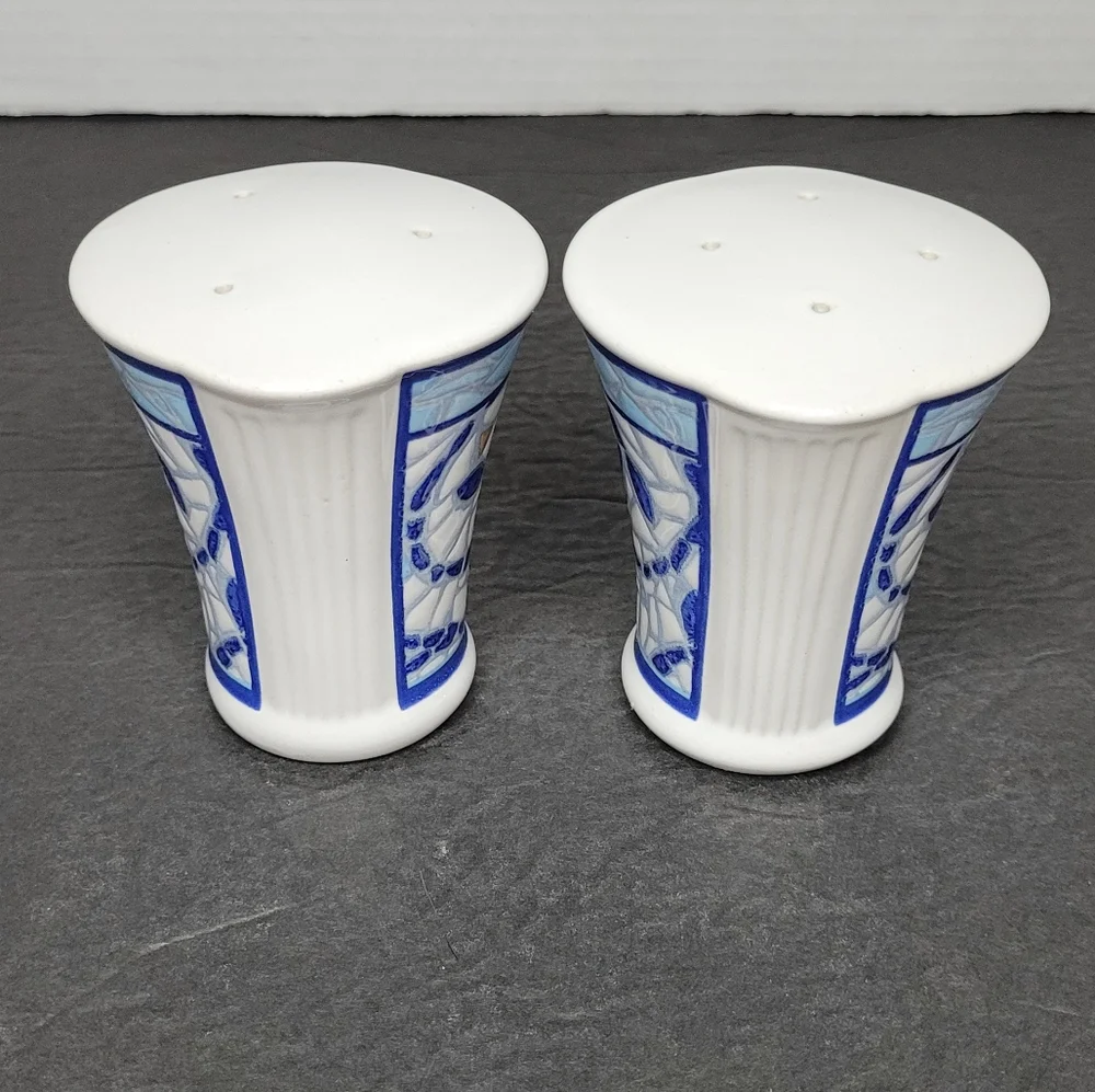 Pfaltzgraff Monaco Collection Blue White Mosaic Salt and Pepper Set
